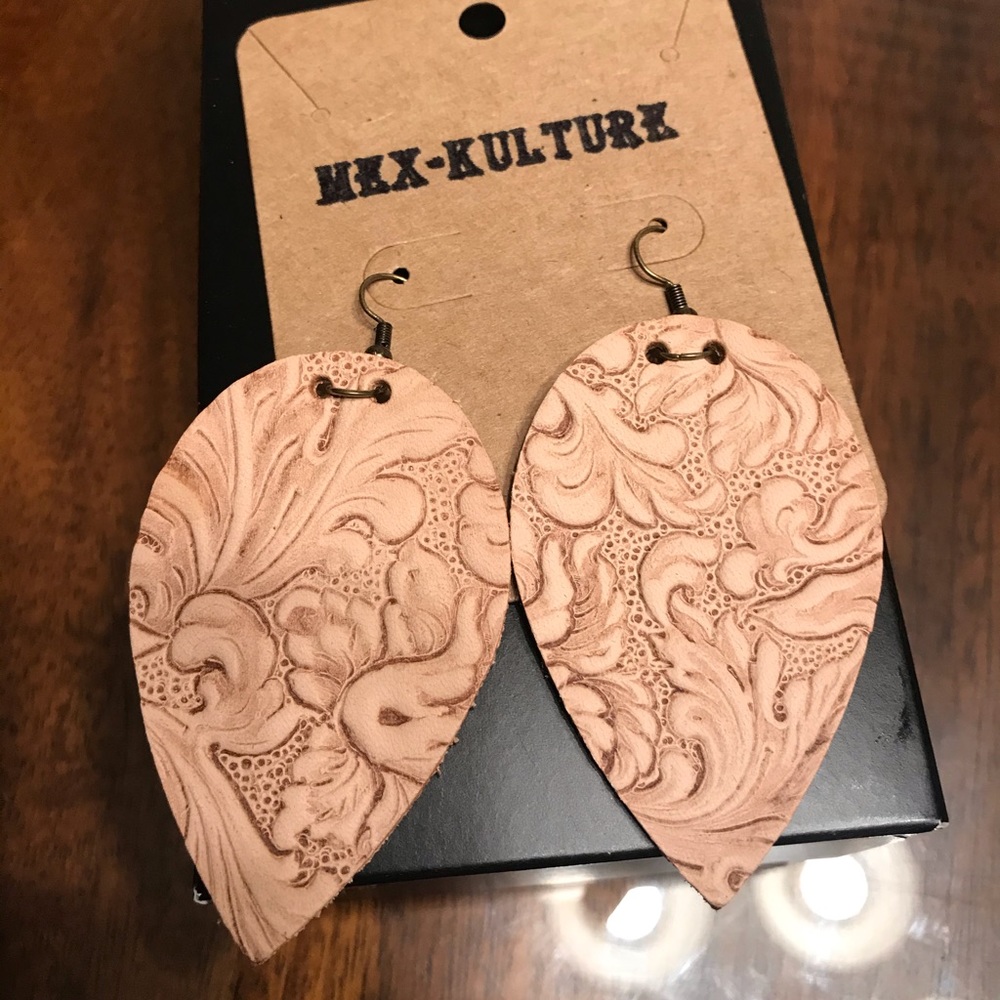 Floral “real leather” cowgirl earrings